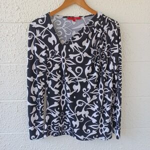 Narciso Rodriguez for DesigNation Black White Scroll Print Asymmetrical Top M‎